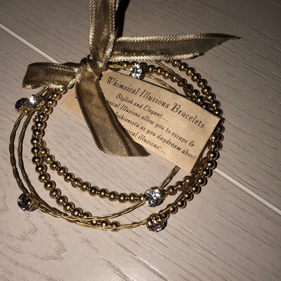 Gold Rhinestone Beaded Stackable Bracelet Set - Picture 2 of 4